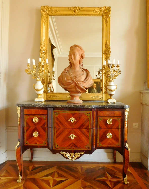 Louis XV style mirror, mid 19th century, gold leaf gilt wood frame, mercury glass