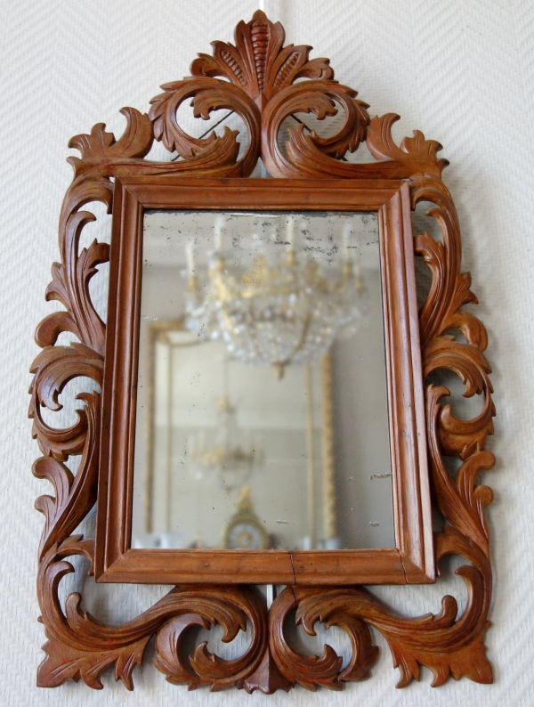 Pair of late 17th century sculpted Bagard wood frame, mercury mirror, Louis XIV period