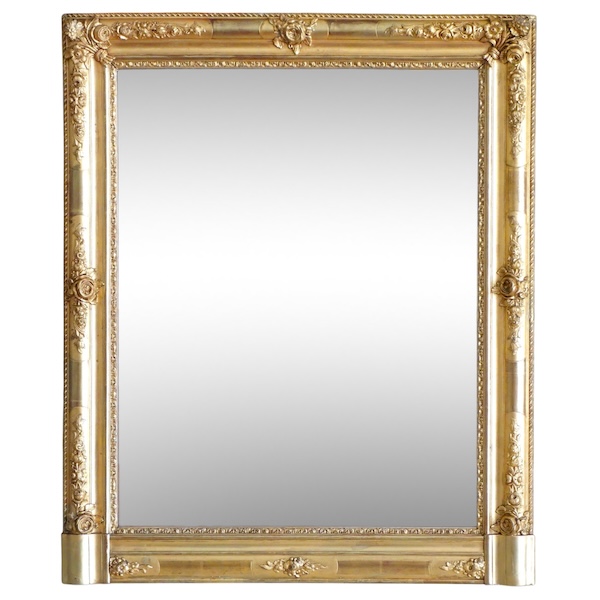 Petit Miroir de cheminée de style Louis XV en bois doré, époque Napoléon III - 108cm x 90cm
