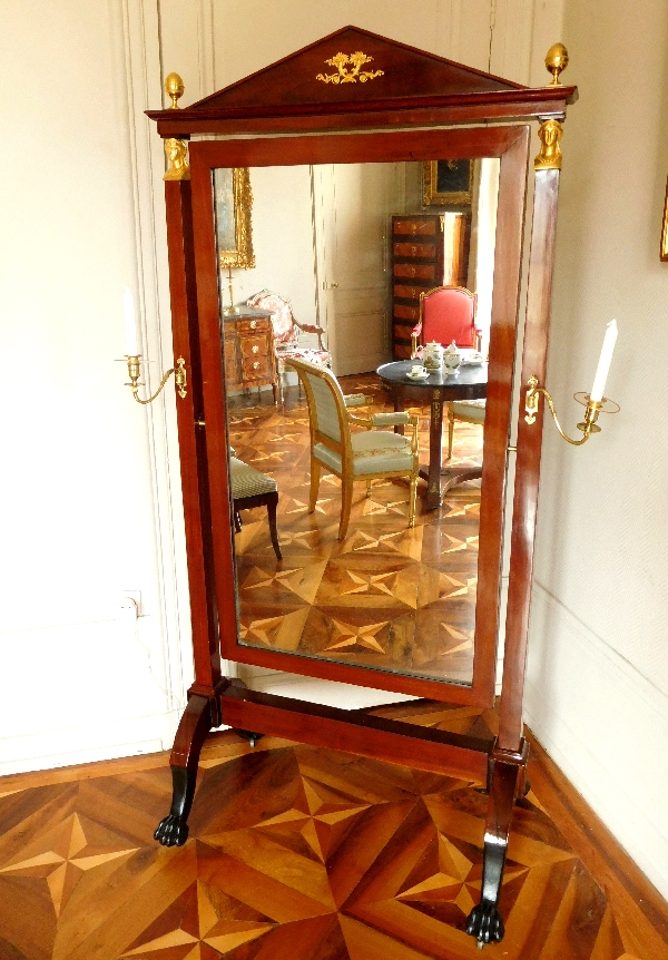 Mahogany and ormolu psyche mirror - France, Empire / Consulate period circa 1800