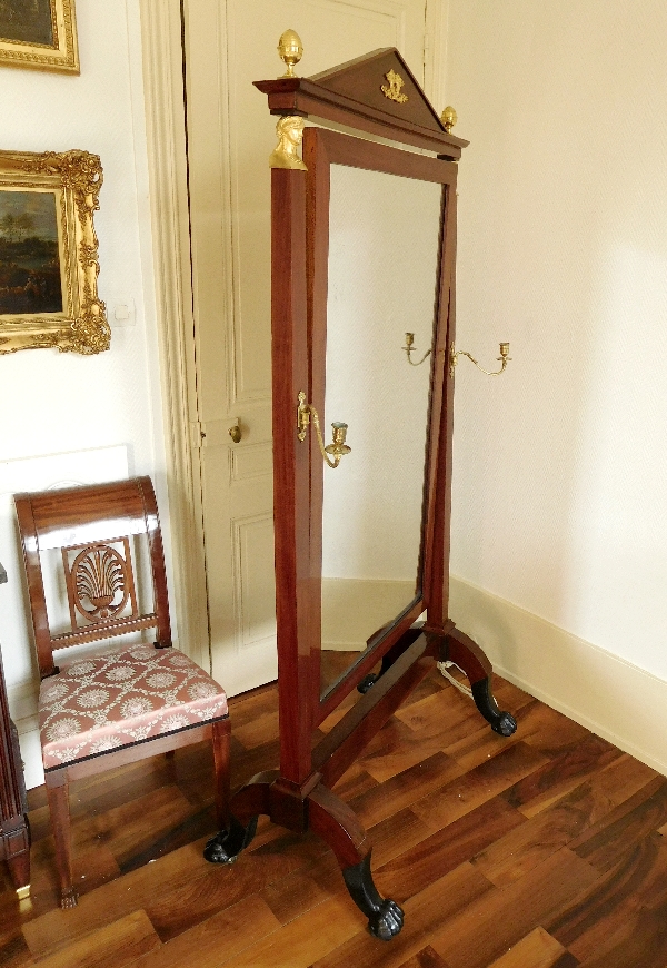 Mahogany and ormolu psyche mirror - France, Empire / Consulate period circa 1800