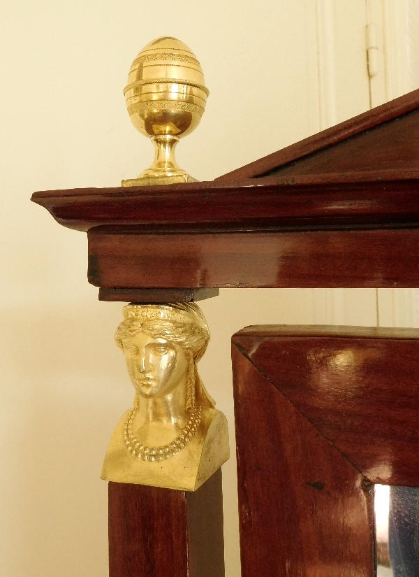 Miroir psyché en acajou et bronze doré, glace au mercure, époque Consulat - Retour d'Egypte