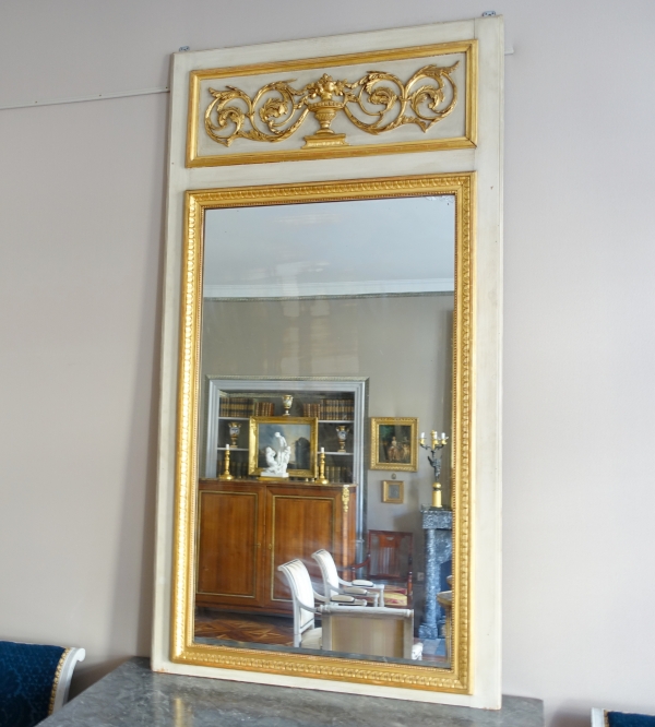 Louis XVI style lacquered and gilt wood trumeau - 198cm x 107cm