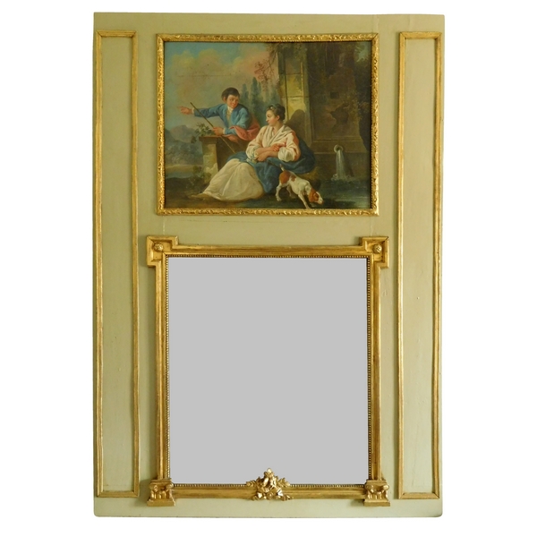 Louis XVI lacquered and gilt trumeau / pier glass, oil on canvas, late 18th century 134cm x 190cm