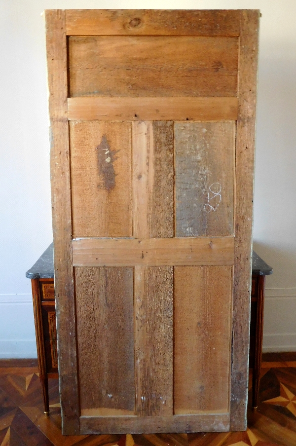 Trumeau, miroir de boiserie d'époque Louis XVI en bois laqué et doré, glace au mercure