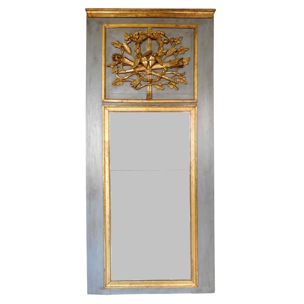 Trumeau, miroir d'entre deux d'époque Louis XVI doré à la feuille d'or, glace au mercure