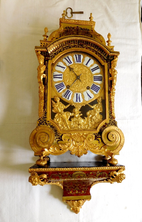 Pendule cartel d'époque Louis XIV par Fiacre Clement en marqueterie Boulle