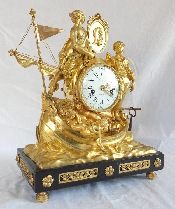 Pendule de l'allégorie du commerce maritime en bronze doré - époque Louis XVI vers 1775