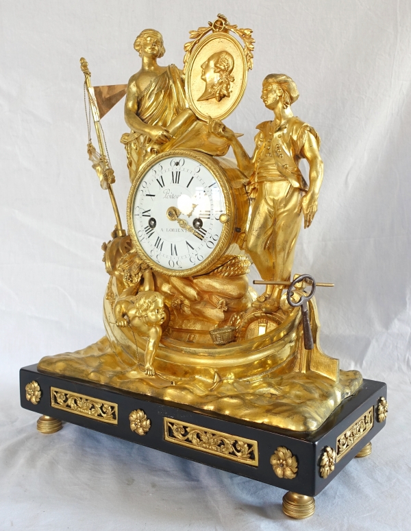 Pendule de l'allégorie du commerce maritime en bronze doré - époque Louis XVI vers 1775