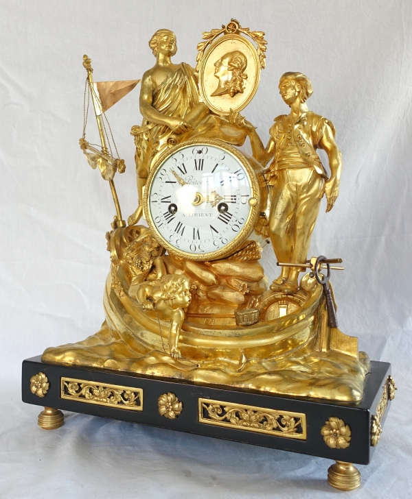 Pendule de l'allégorie du commerce maritime en bronze doré - époque Louis XVI vers 1775