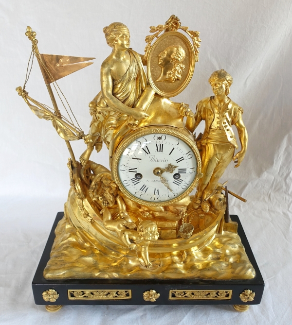 Pendule de l'allégorie du commerce maritime en bronze doré - époque Louis XVI vers 1775