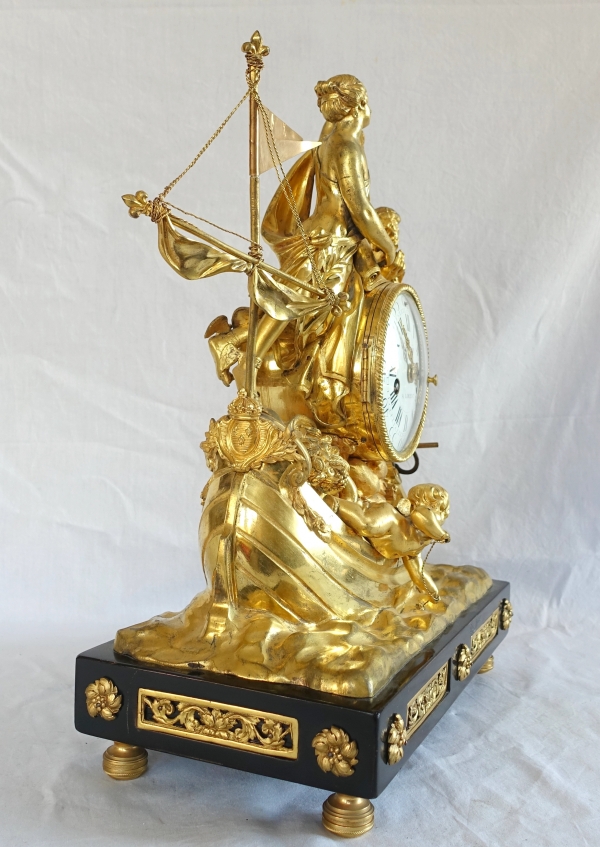 Pendule de l'allégorie du commerce maritime en bronze doré - époque Louis XVI vers 1775
