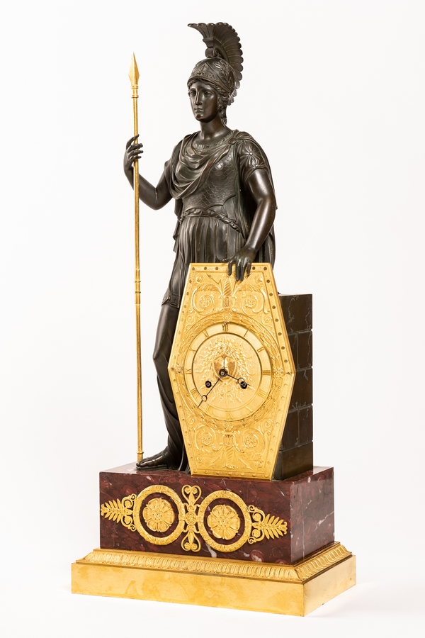 Gerard-Jean Galle : spectacular Empire ormolu and marble clock showing Pallas Athena circa 1820