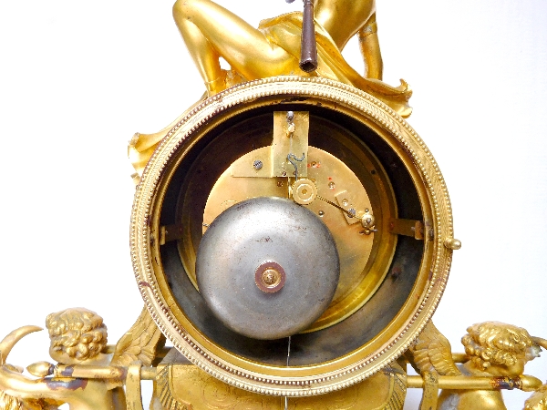 Louis XVI style ormolu and marble clock, bacchante and goats