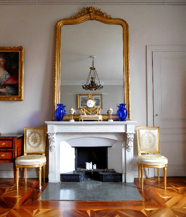 Louis XVI style ormolu and marble clock, bacchante and goats