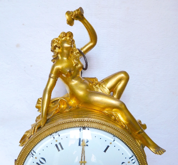 Louis XVI style ormolu and marble clock, bacchante and goats