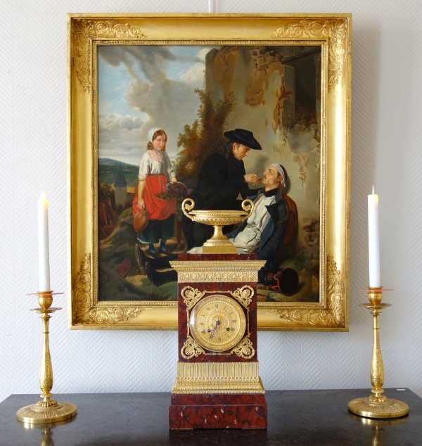 Tall ormolu and red marble Empire clock, early 19th century circa 1815-1820