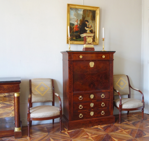 Tall ormolu and red marble Empire clock, early 19th century circa 1815-1820