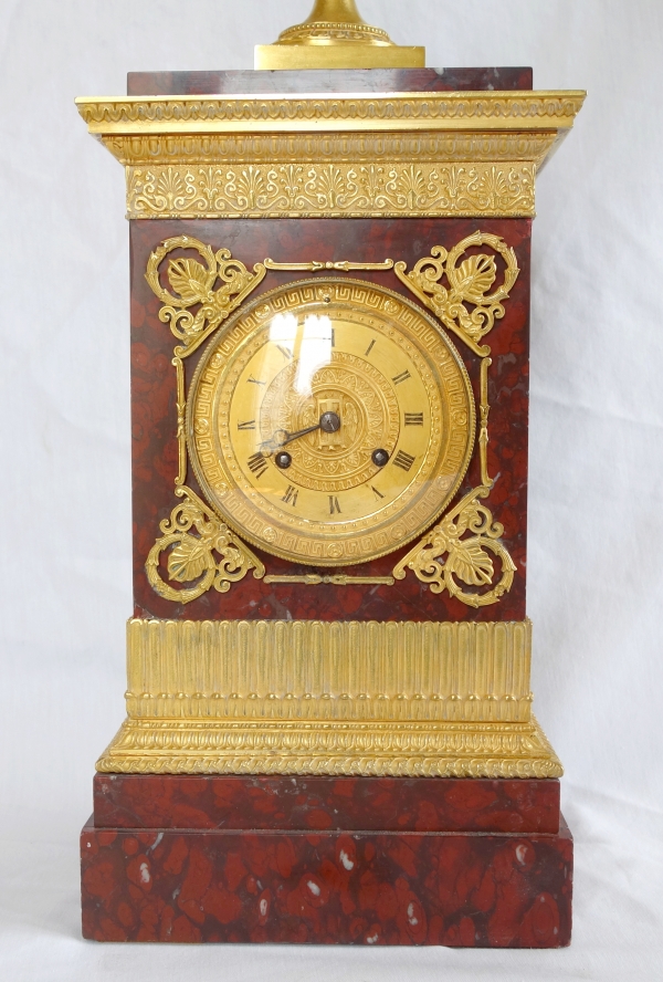 Tall ormolu and red marble Empire clock, early 19th century circa 1815-1820