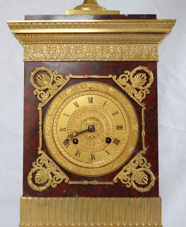 Tall ormolu and red marble Empire clock, early 19th century circa 1815-1820