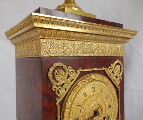 Tall ormolu and red marble Empire clock, early 19th century circa 1815-1820