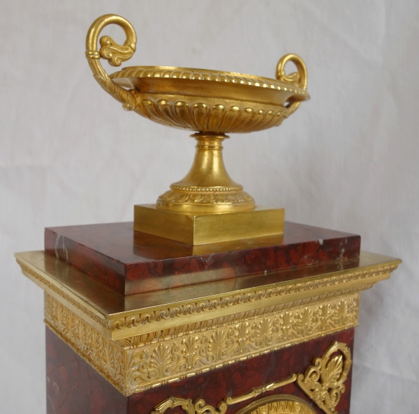 Tall ormolu and red marble Empire clock, early 19th century circa 1815-1820