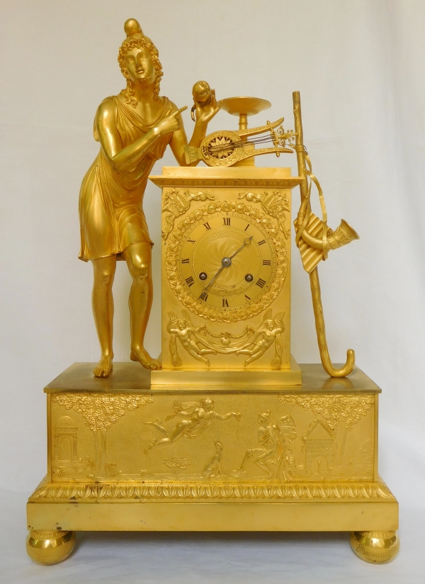 Empire ormolu clock - judgement of Paris / golden apple myth - 19th century - 50.5cm