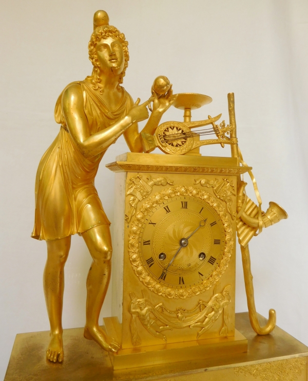 Empire ormolu clock - judgement of Paris / golden apple myth - 19th century - 50.5cm