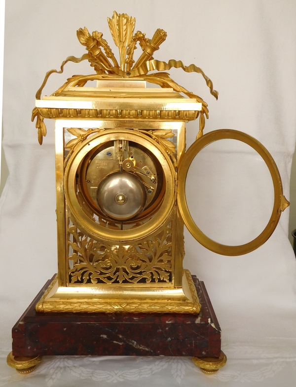 Louis XVI style ormolu & red marble clock circa 1870