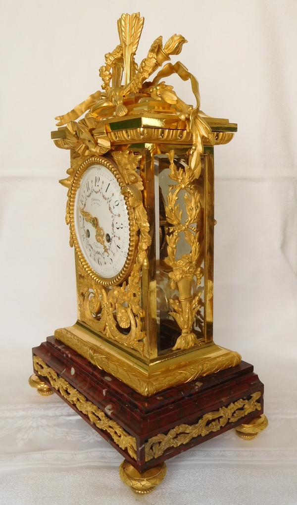 Louis XVI style ormolu & red marble clock circa 1870