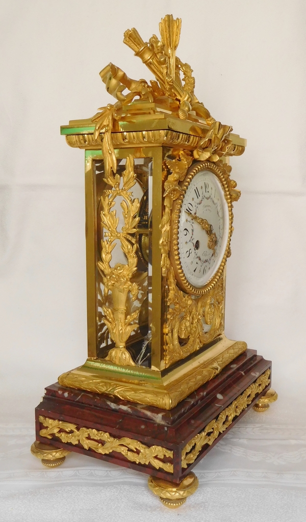 Louis XVI style ormolu & red marble clock circa 1870