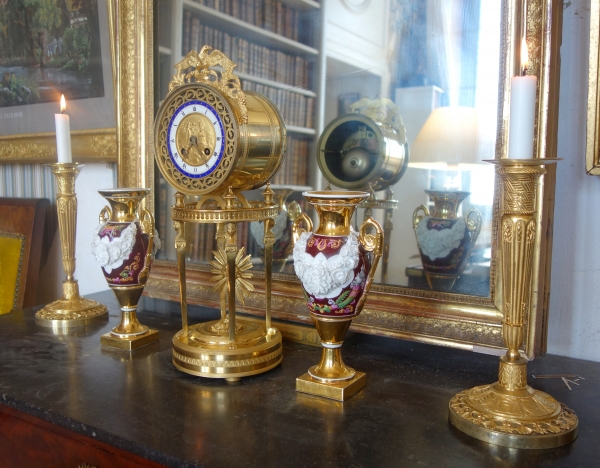 Empire ormolu clock, blue enamelled dial, circa 1800