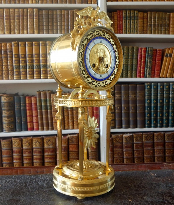 Empire ormolu clock, blue enamelled dial, circa 1800