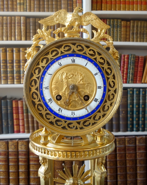 Empire ormolu clock, blue enamelled dial, circa 1800