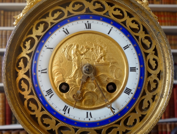 Empire ormolu clock, blue enamelled dial, circa 1800