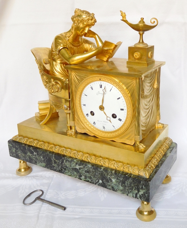 Empire ormolu clock - The Reader, after Reiche by Claude Galle & Champion