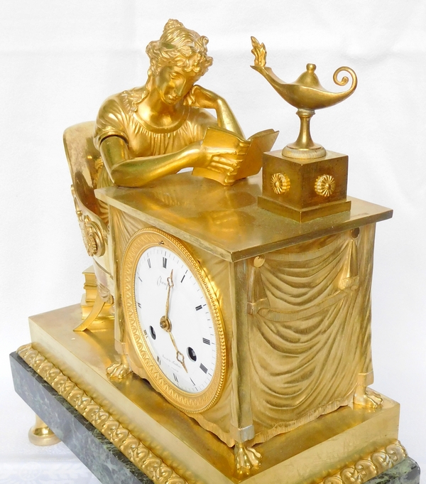 Empire ormolu clock - The Reader, after Reiche by Claude Galle & Champion