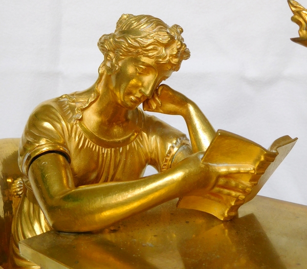 Empire ormolu clock - The Reader, after Reiche by Claude Galle & Champion