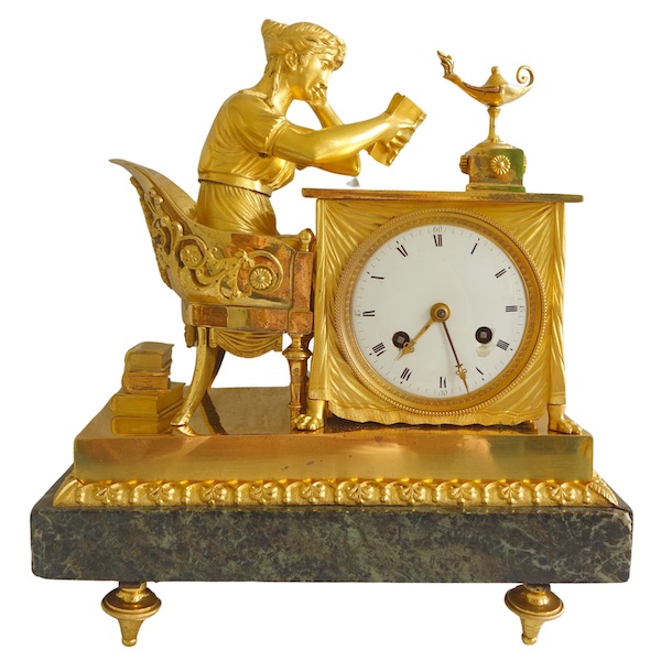 Empire ormolu clock - The Reader, after Reiche & Claude Galle