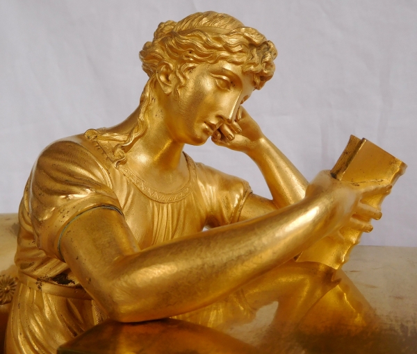 Empire ormolu clock - The Reader, after Reiche by Claude Galle & Champion