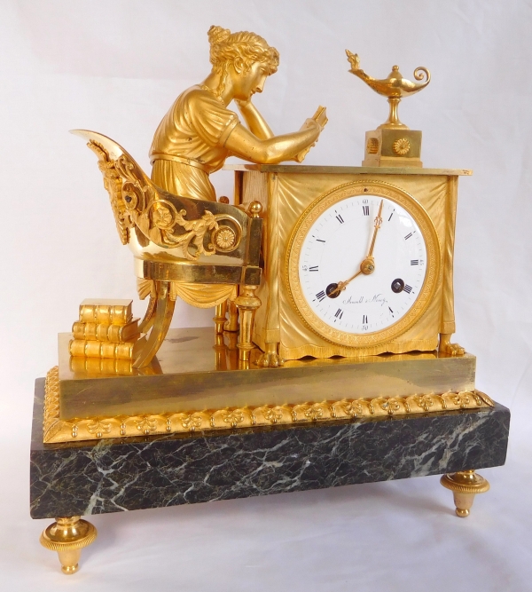 Empire ormolu clock - The Reader, after Reiche by Claude Galle & Champion