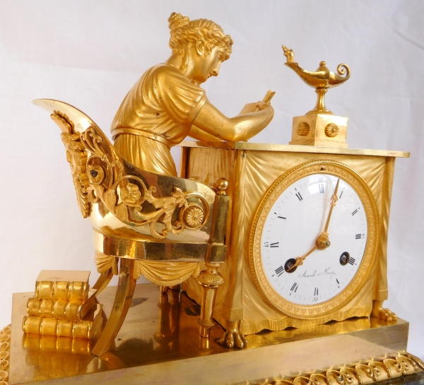 Empire ormolu clock - The Reader, after Reiche by Claude Galle & Champion