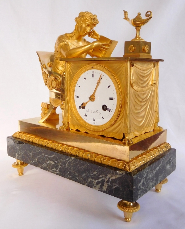 Empire ormolu clock - The Reader, after Reiche by Claude Galle & Champion