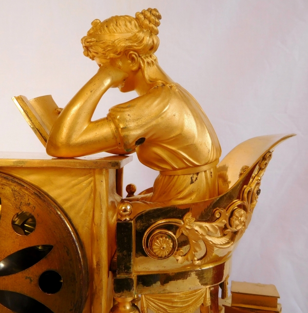 Empire ormolu clock - The Reader, after Reiche by Claude Galle & Champion