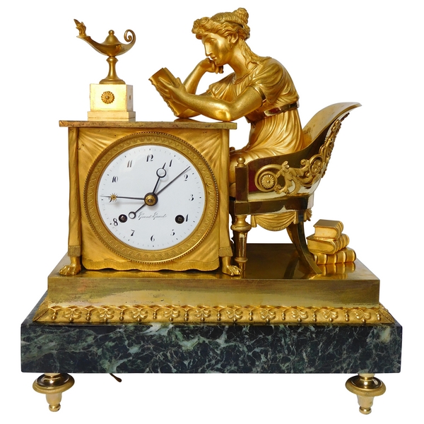 Empire ormolu clock - The Reader, after Reiche by Claude Galle & Grand Girard