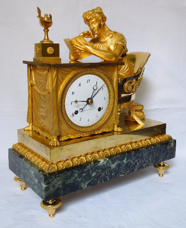 Empire ormolu clock - The Reader, after Reiche by Claude Galle & Grand Girard