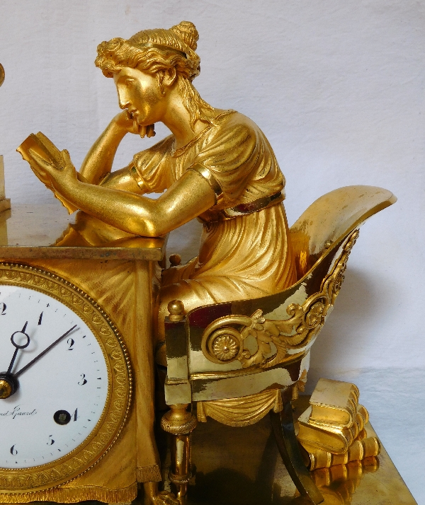 Empire ormolu clock - The Reader, after Reiche by Claude Galle & Grand Girard