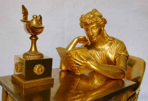 Empire ormolu clock - The Reader, after Reiche by Claude Galle & Grand Girard