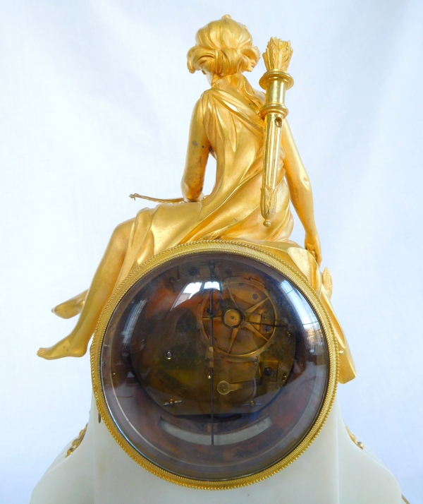 Louis XVI marble and ormolu clock : Roman huntress goddess Diana