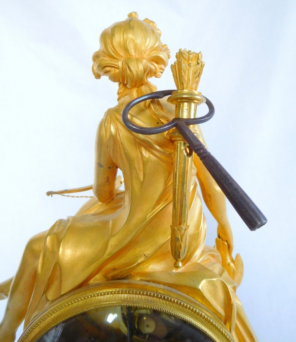 Louis XVI marble and ormolu clock : Roman huntress goddess Diana